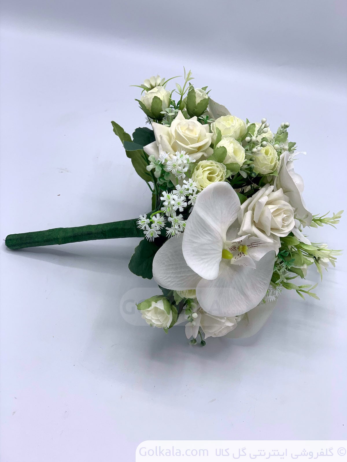 دسته گل سفید رز و ارکیده گل کالا
